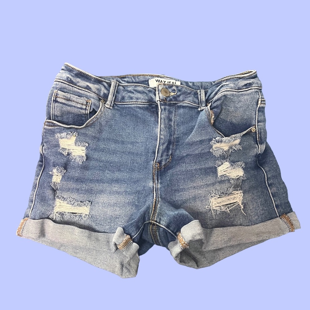 Wax Jean Women's Ripped Blue Jean Shorts